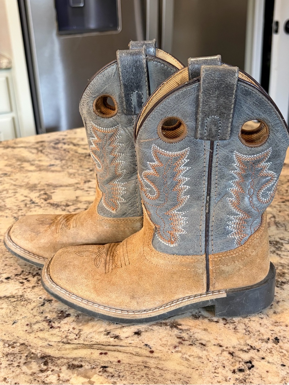 Kids Smoky Mountain Two-Tone LEATHER Western Square Boots Sz 11
